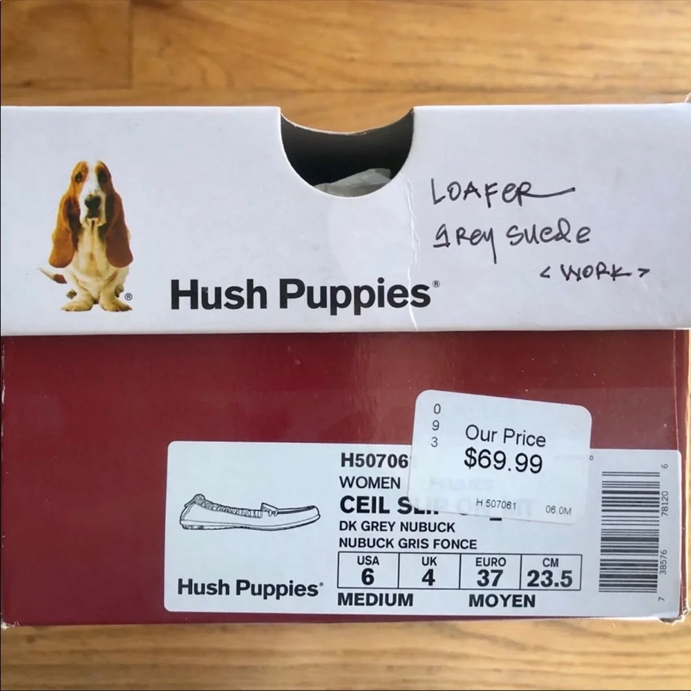Hush Puppies CEIL Grey Suede Mocc Slip-on Loafers, sz. 6